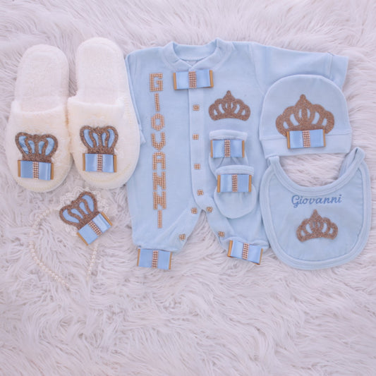 Elegant Blue Velvet Baby & Mom Gift Set