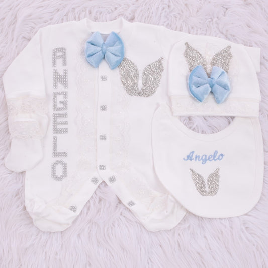 Little Cherub Luxury Layette: White & Blue Cotton and Lace Bliss