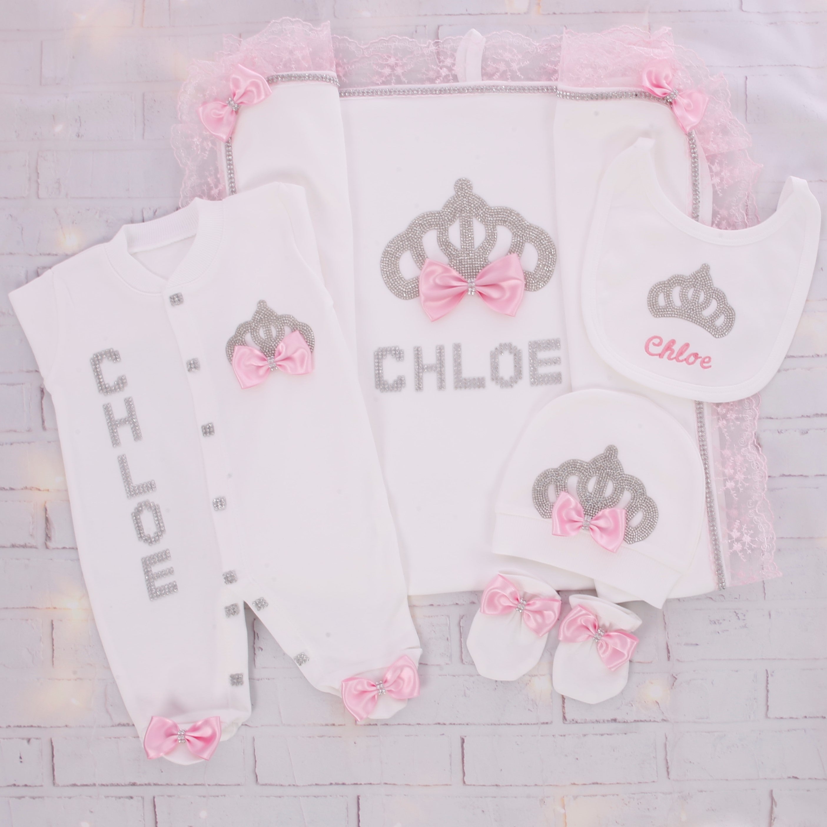 White and Pink Royalty Baby Set