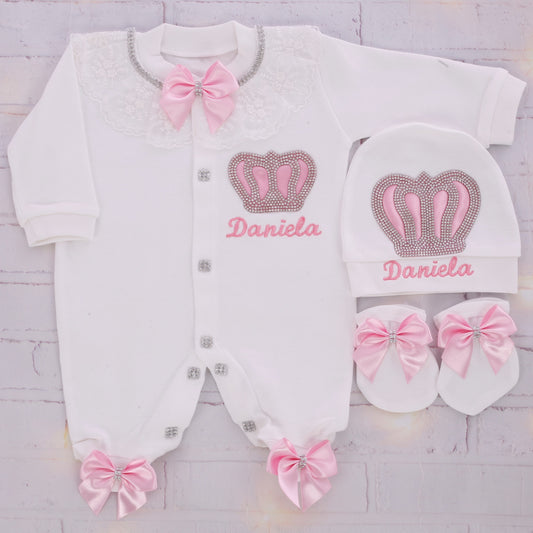 White and Pink Regal Bliss Layette Set