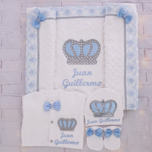 Opulent White with Blue Lace Baby Set