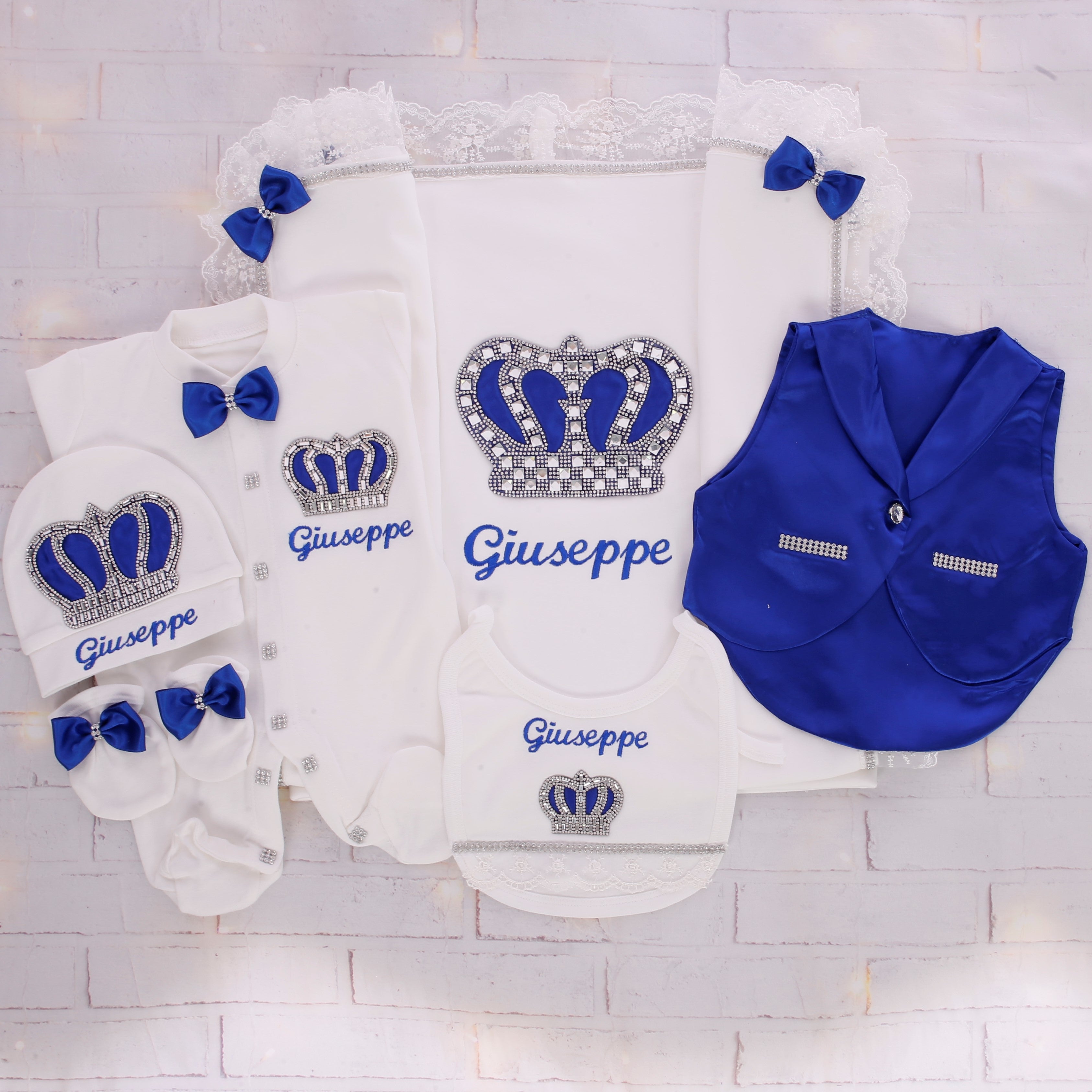 Adorable White and Navy Blue Prince Set