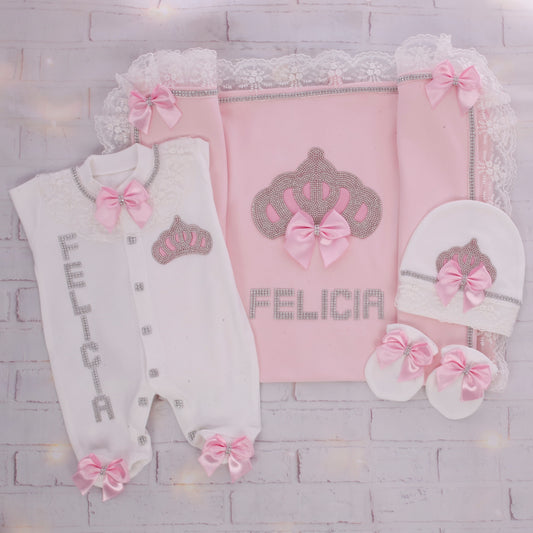 Precioso conjunto de princesa adorable en blanco y rosa