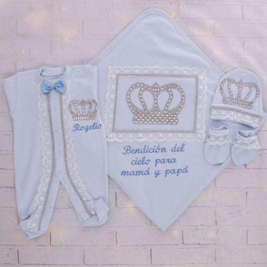 Cute White and Blue Little Boy Set