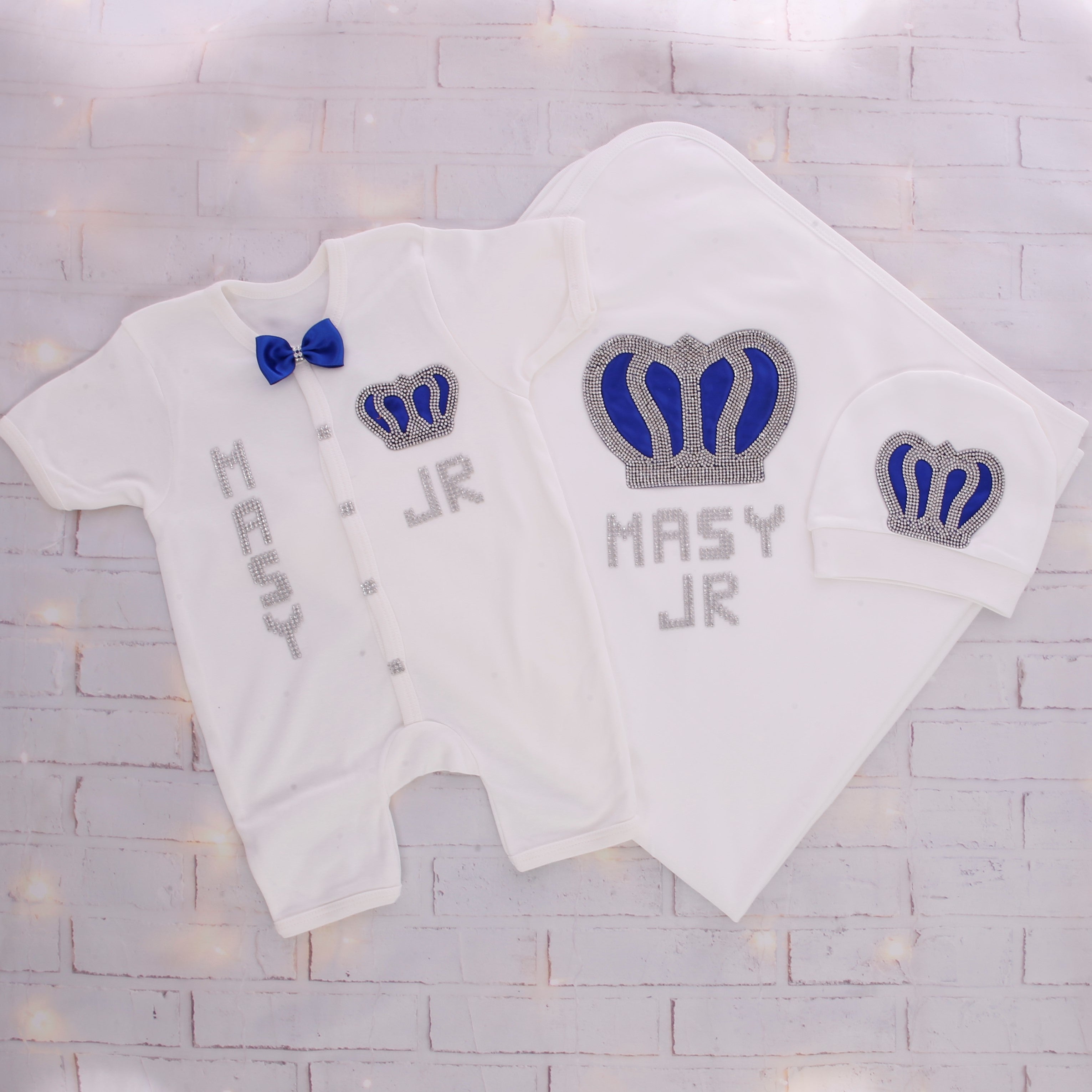 Adorable White and Blue Little Boy Set