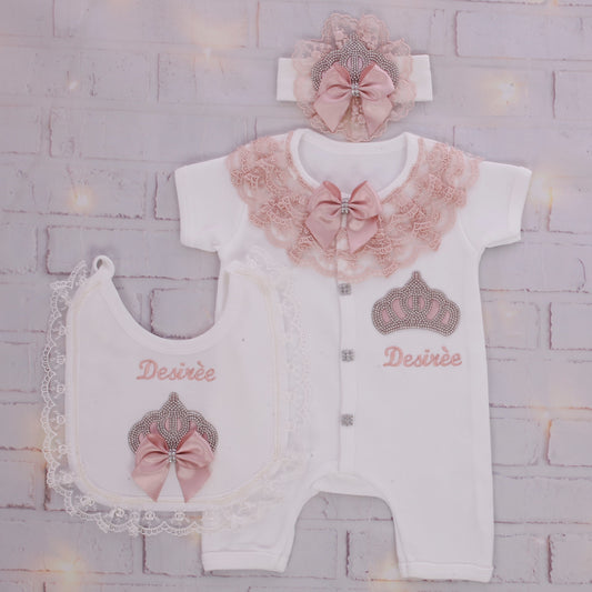 Princess's Adorable White and Pink Baby Set