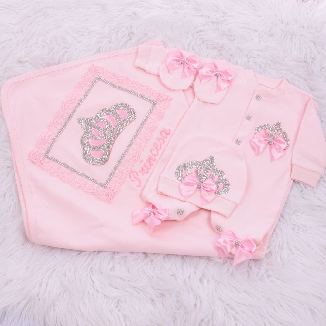 Pink Princess Diadem Layette Set