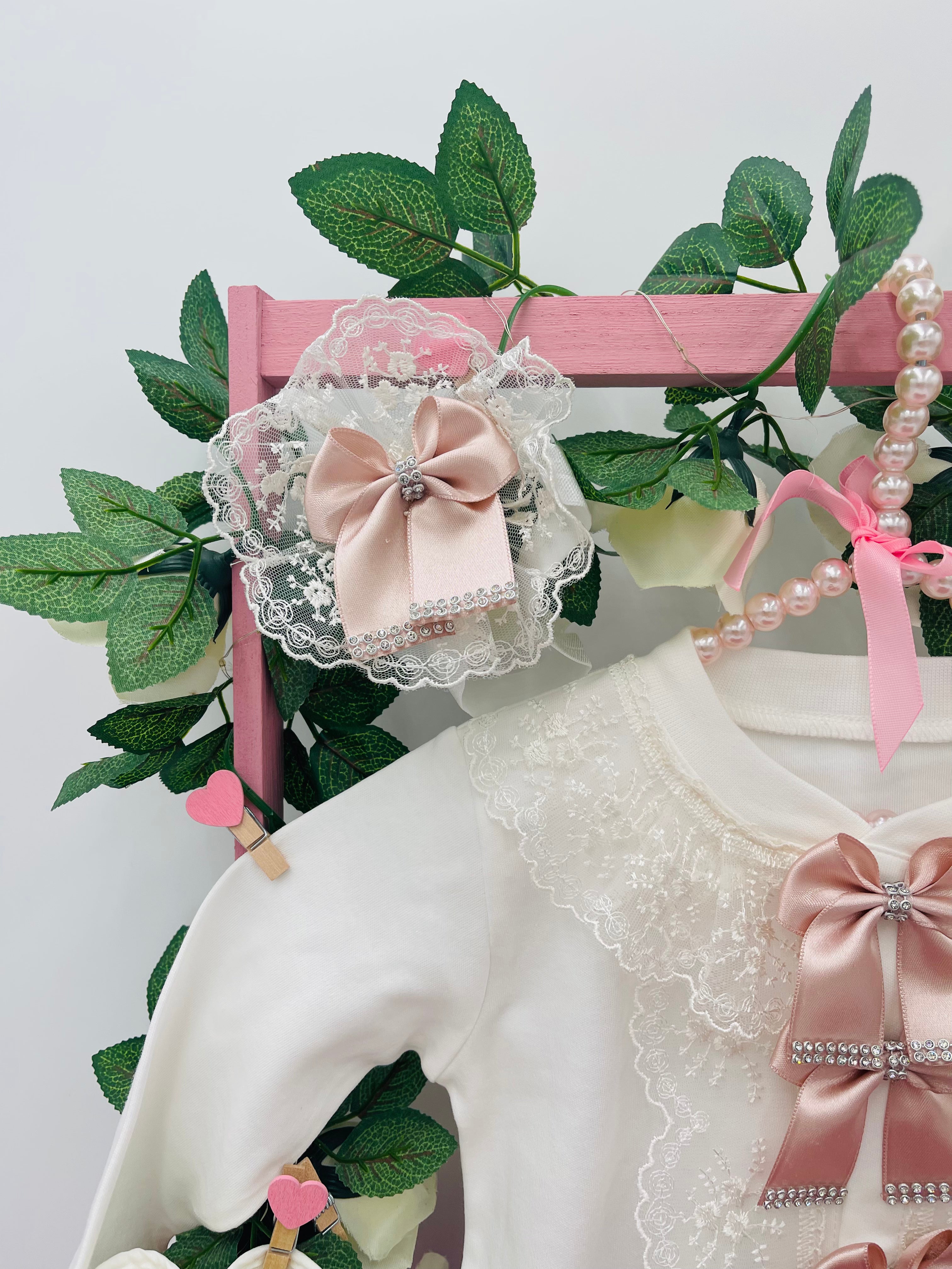 Elegant Blush Bows Baby Set