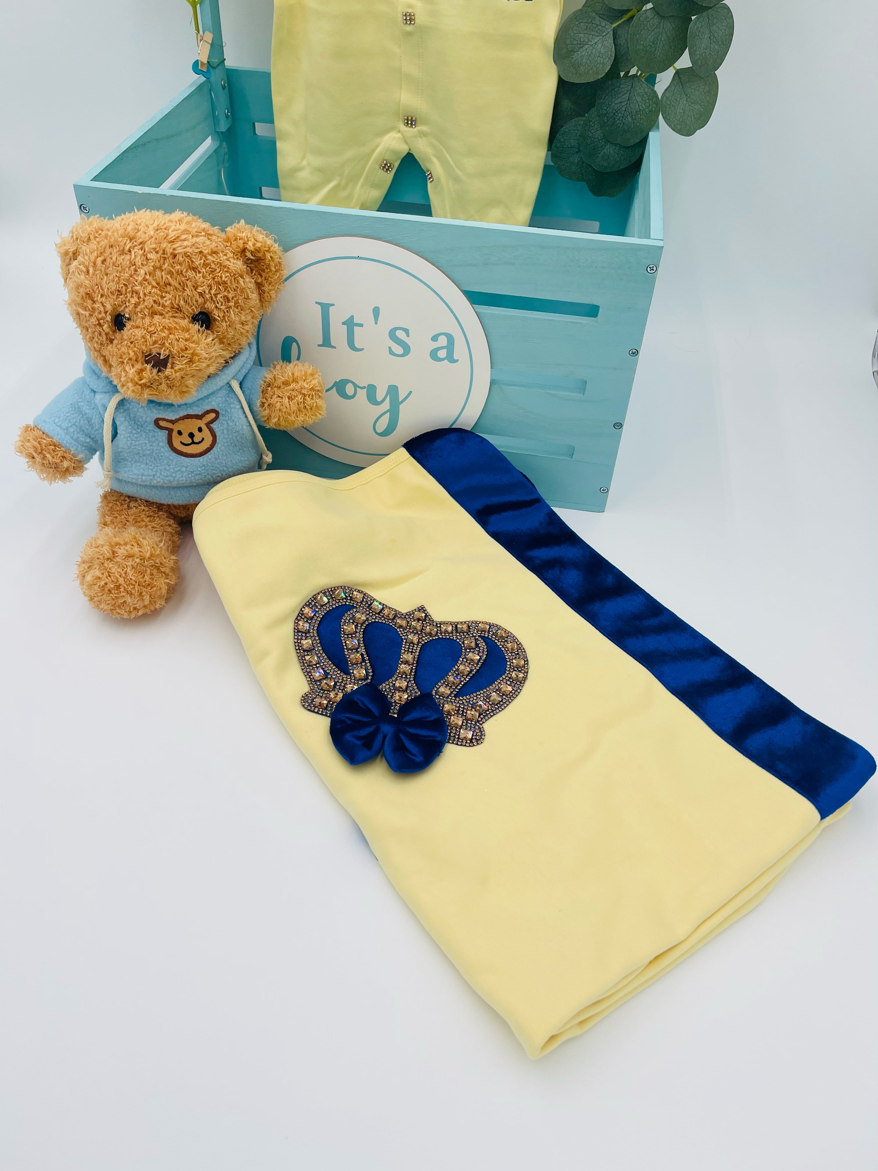 Elegant Blue and Yellow Crown Baby Set