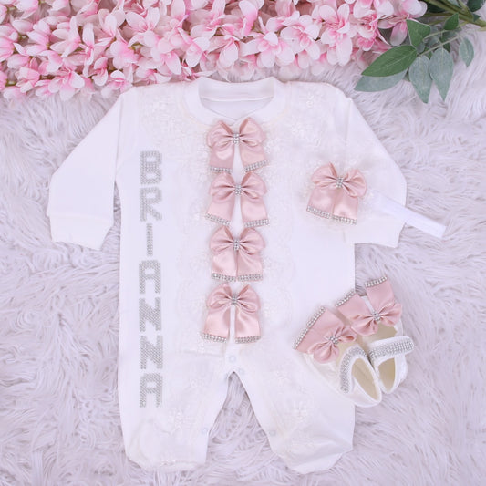 Elegant Blush Bows Baby Set